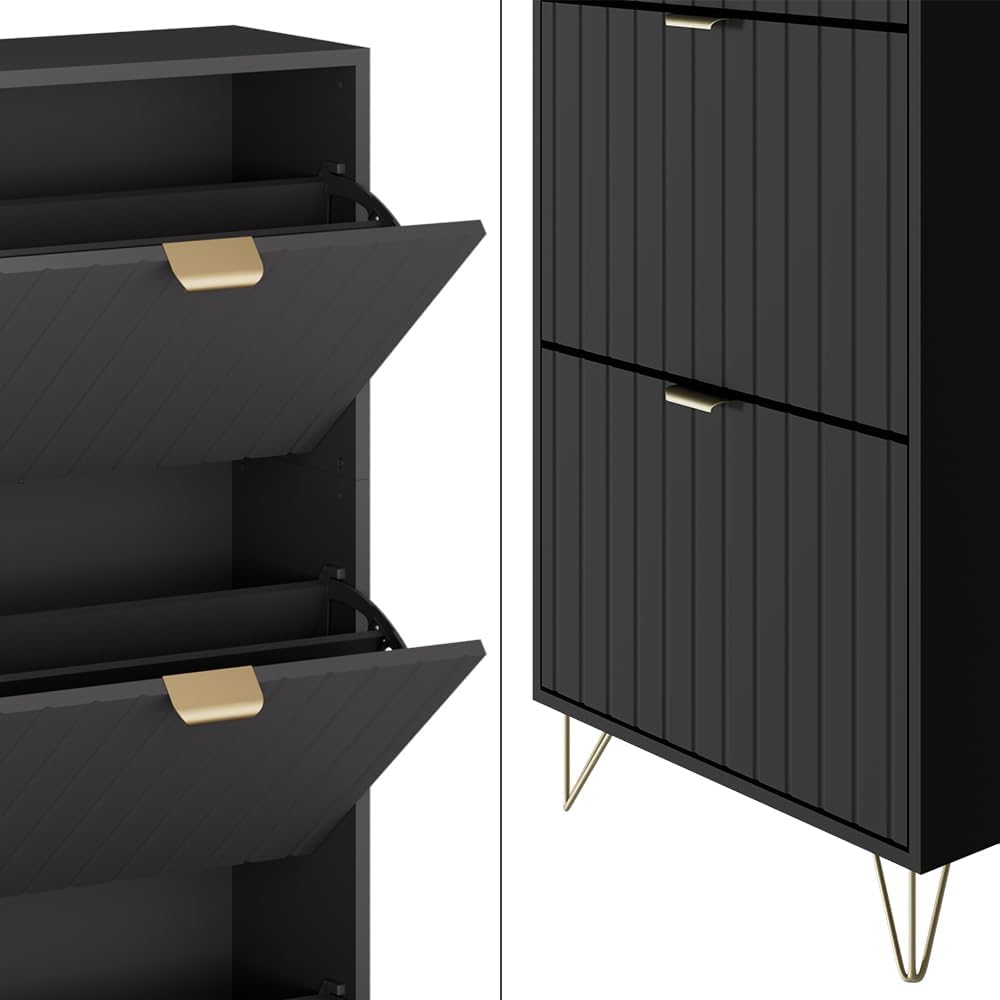Vicco Schuhschrank Helge, Schuhregal, Schwarz, 60 x 128.5 cm 3 Fächer, Schwarz