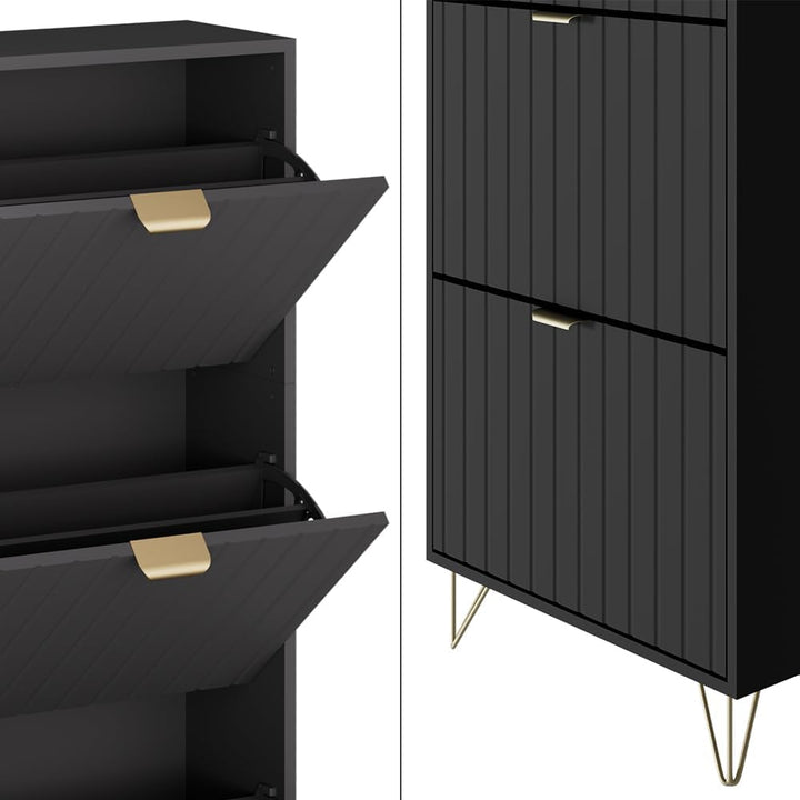 Vicco Schuhschrank Helge, Schuhregal, Schwarz, 60 x 128.5 cm 3 Fächer, Schwarz