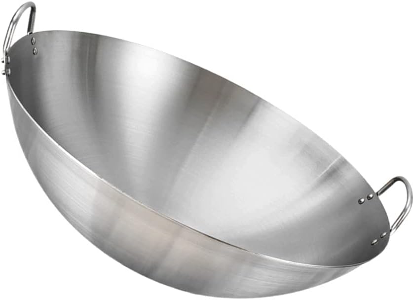BESTonZON Edelstahl Wok Chinesische Pfanne Pan mit Griff Bratpfanne Induktion Wokpfanne Stielpfanne