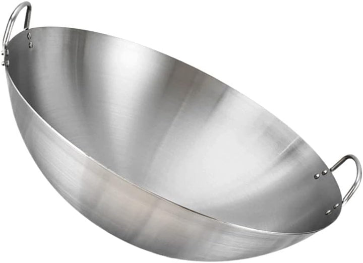 BESTonZON Edelstahl Wok Chinesische Pfanne Pan mit Griff Bratpfanne Induktion Wokpfanne Stielpfanne