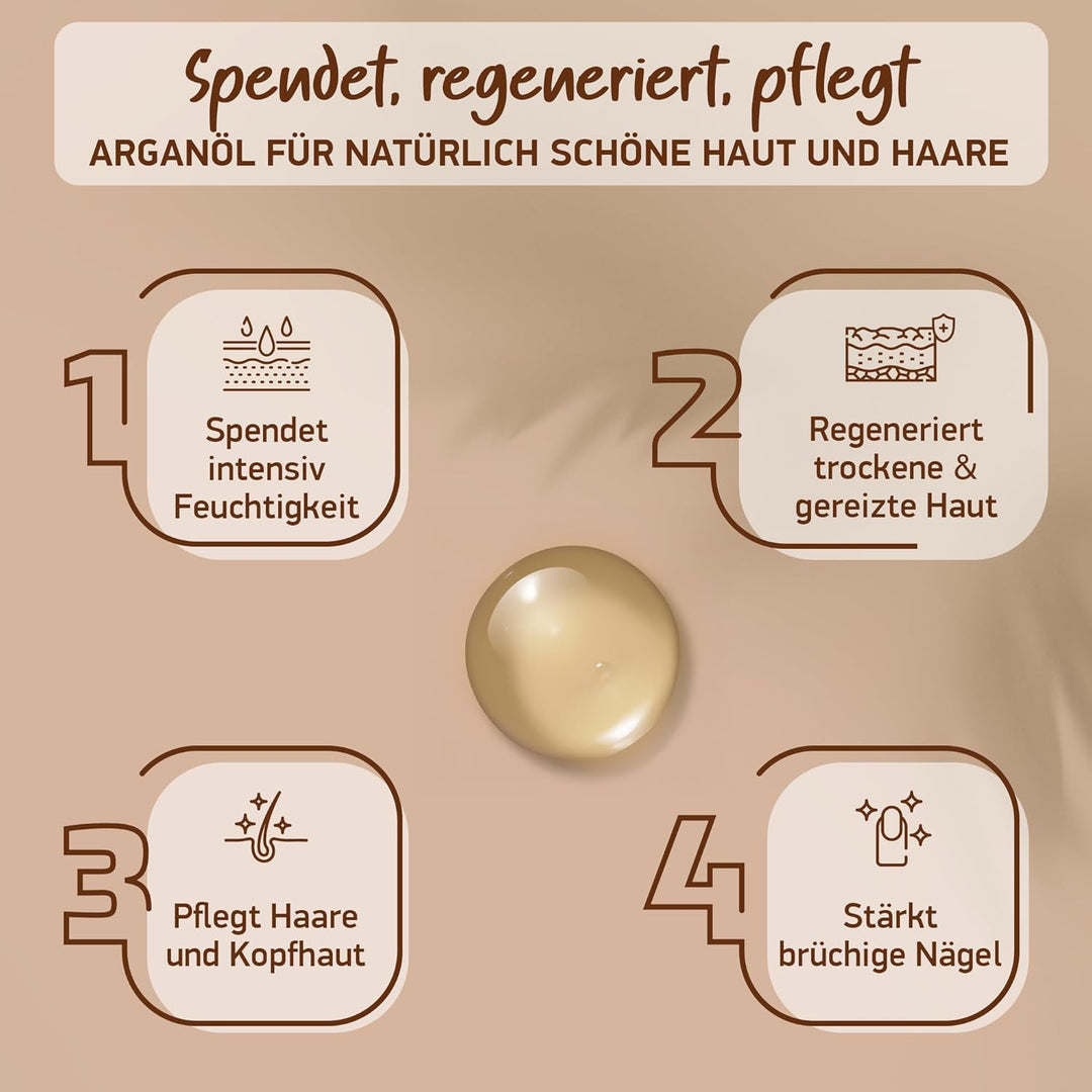 ARGANÖL BIO KALTGEPRESST | 100% Rein | Für Haare Haut & Nägel | Pipette+Pumper | Original aus Marokk