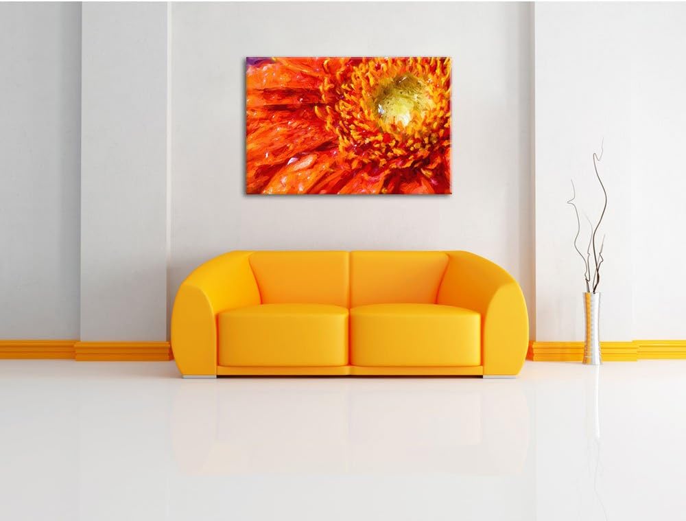 Pixxprint Red Flower Gerbera als Leinwandbild/Grösse: 100x70 / Wandbild/Kunstdruck/fertig bespannt,