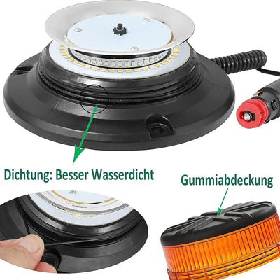 AGRISHOP 12V/24V LED Rundumleuchte Blitzleuchte Mit Magnetfuss,LED Rundumleuchte Gelb Warnleucht，45L