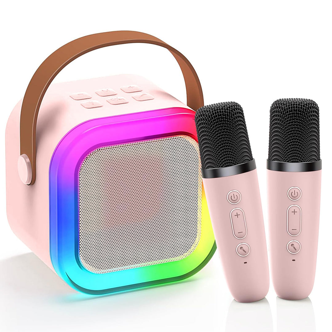 Mini Karaoke Maschine mit 2 Drahtlosen Mikrofonen, Karaoke Maschine Kinder, tragbarer Bluetooth-Laut