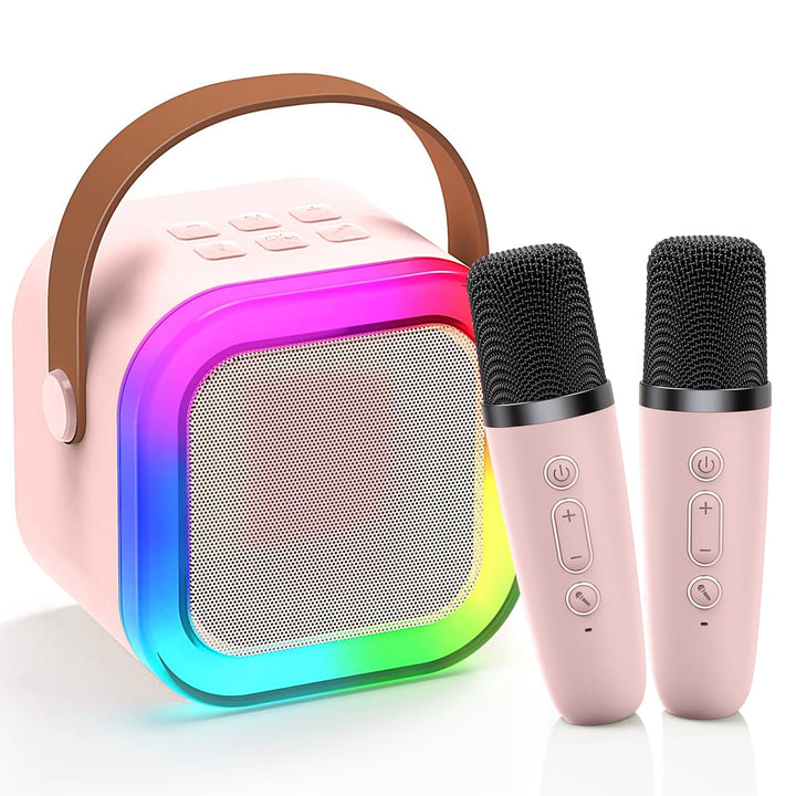 Mini Karaoke Maschine mit 2 Drahtlosen Mikrofonen, Karaoke Maschine Kinder, tragbarer Bluetooth-Laut