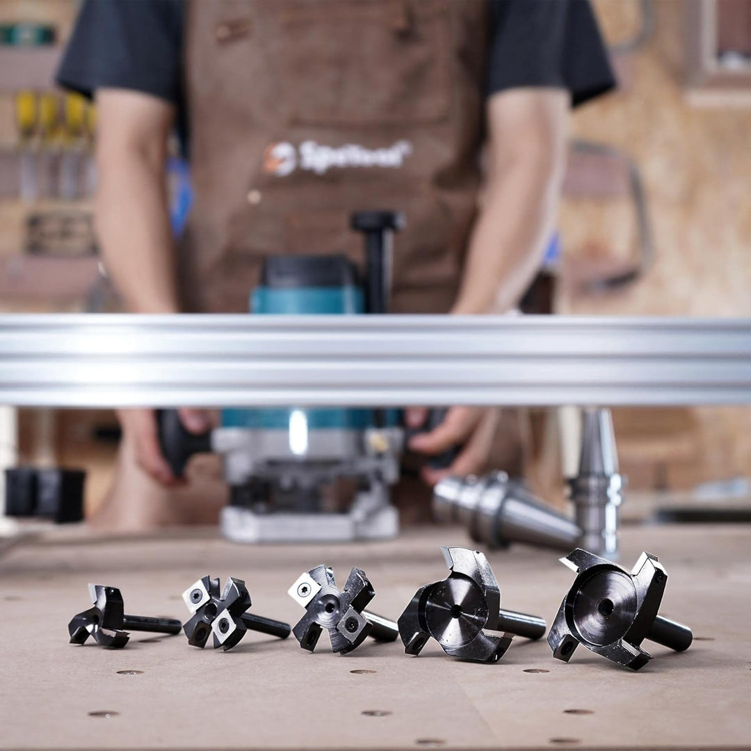 SpeTool Planfräser 8mm Schaft 40mm Durchmesser Flächenfräser für Oberfräse mit 4 austauschbaren Hart