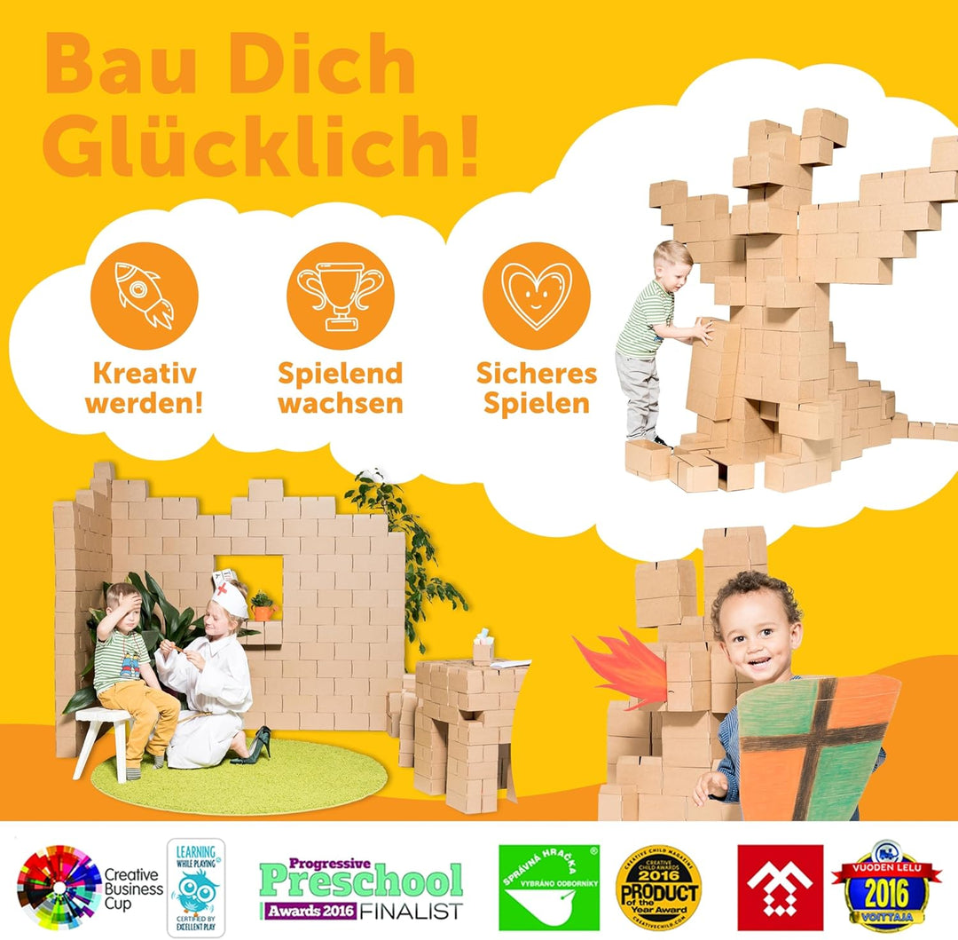 Gigi Bloks 200 Teile XXL Bausteine Aus Pappe Set, Grosse Bausteine Für Kinder Mit Verriegelungssyste