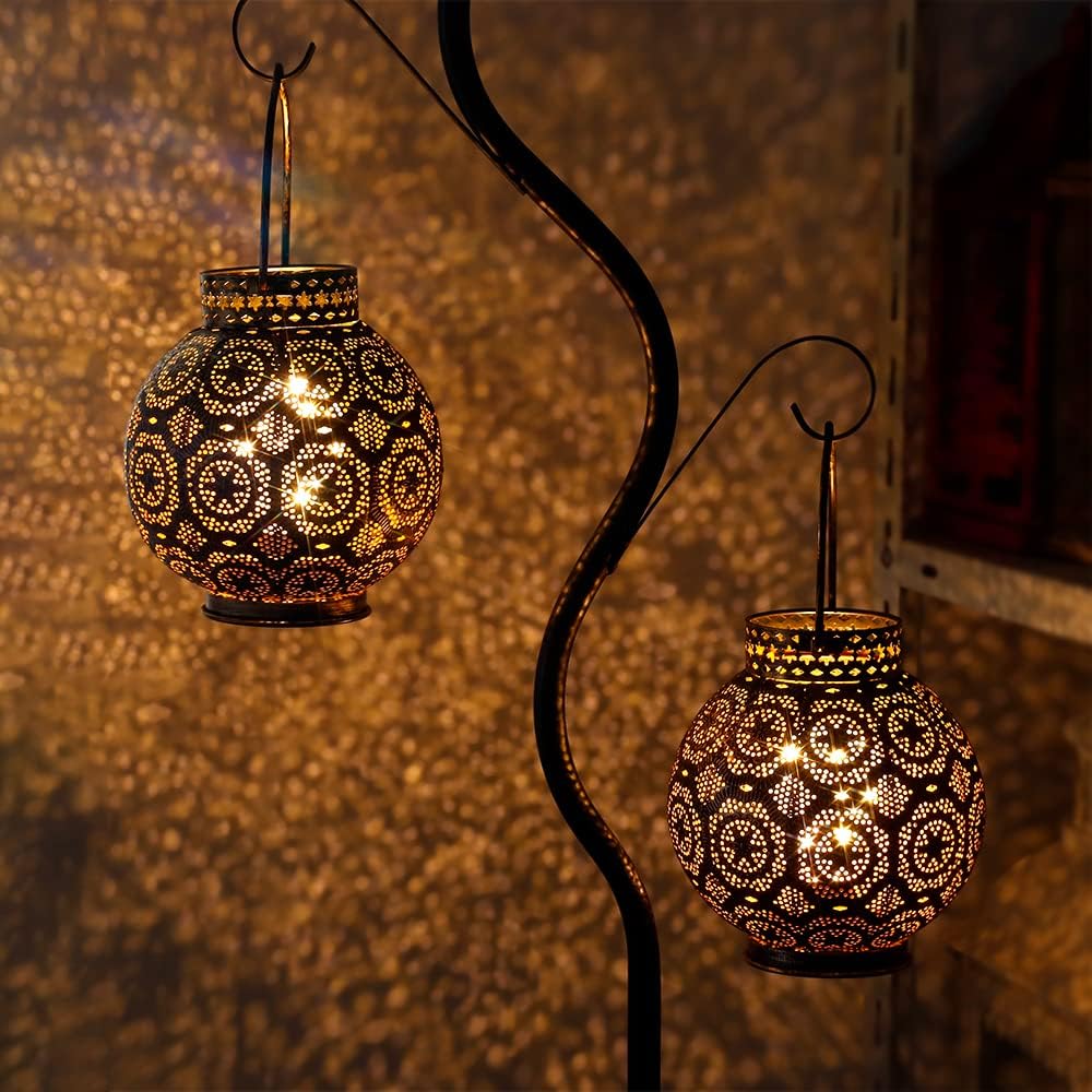 TRIROCKS Set von 2 Marokkanischen Stil Metall Tischlampe 18 cm H Batteriebetriebene Kabellose Lampe