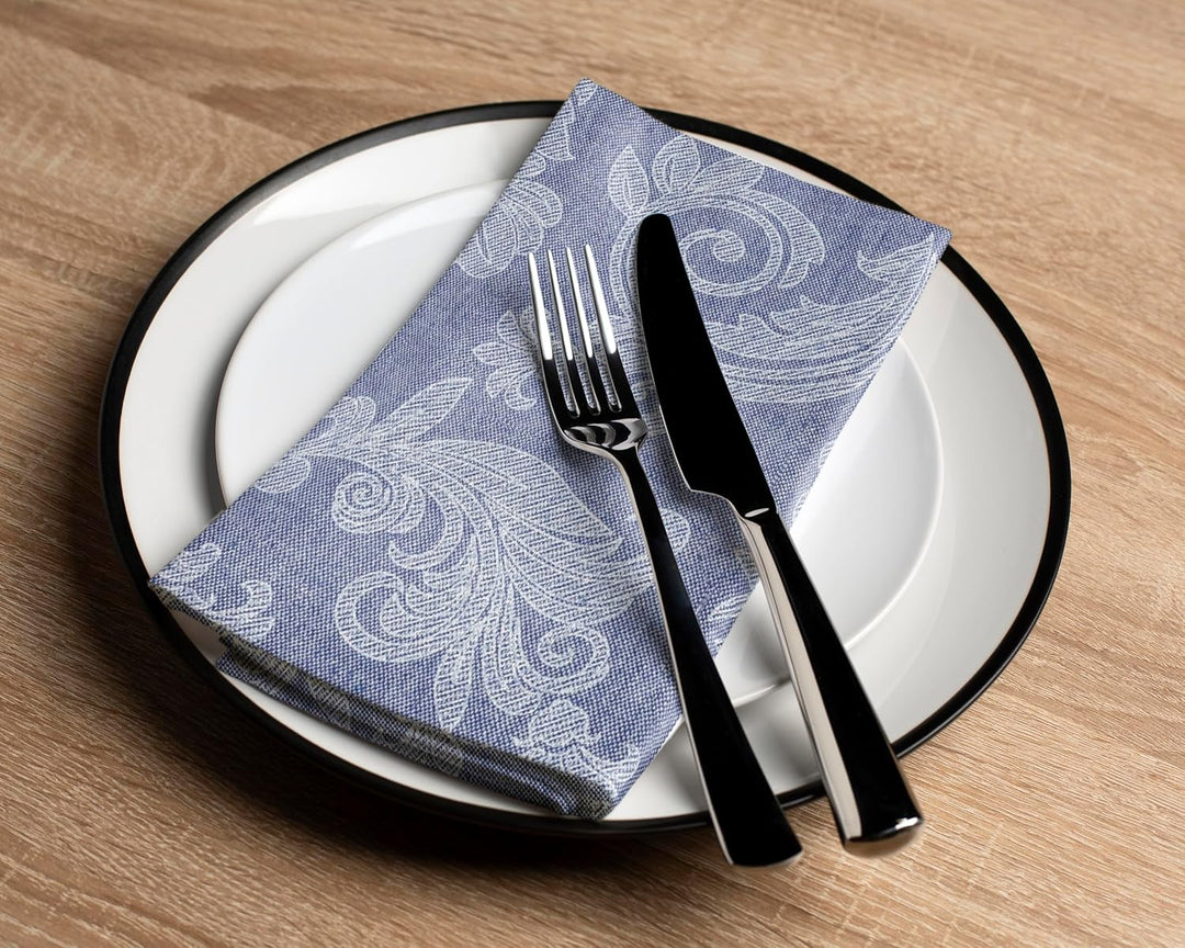 Encasa XO Esstisch Servietten Set von 12 I Grösse 45x45 cm I Blumen Blue Jacquard -Stil Druck Auf Ha