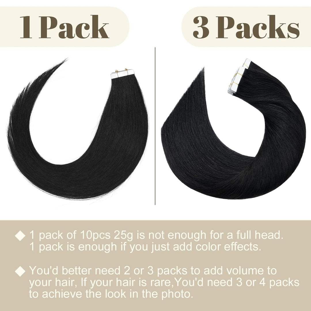 SEGO Tape Extensions Echthaar Haarverlängerung 10 Tressen Klebeband 25g Haarteile 7A Glatt 100% Remy