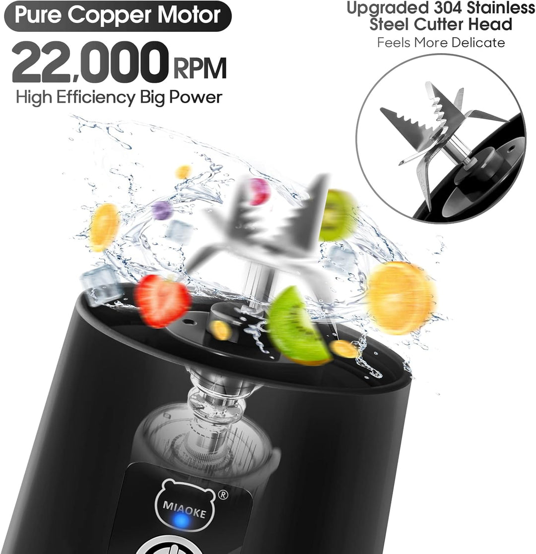 Miaoke tragbarer Mixer, persönlicher Mini-Saftmixer mit sechs Klingen in 3D, über USB aufladbar, Ent
