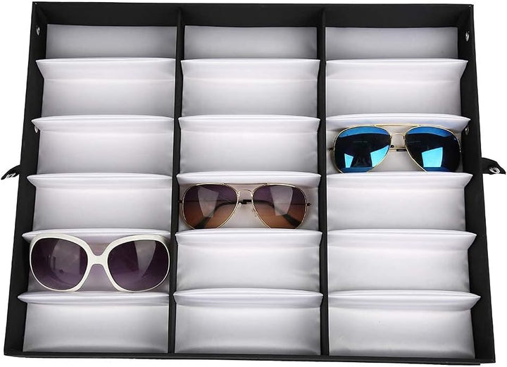 Dioche Brillen Aufbewahrung,18 Gitter Gläser Vitrine Sonnenbrillen Präsentation Brillendisplay Faltb