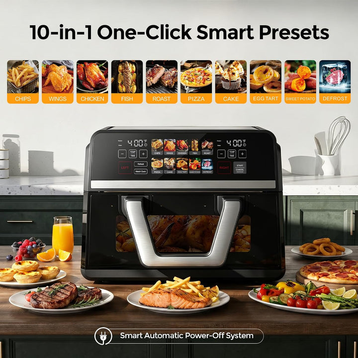 10-in-1-Luftfritteuse, 10.0QT Klarglas-Korbfritteuse, 360° Kochfenster, 2500 W präzise Heizung für g