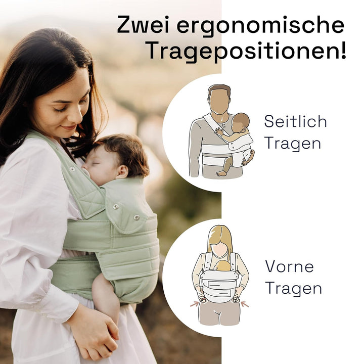 marsupi Babytrage für Neugeborene ab Geburt bis 15kg - kompakte Babytrage mit stabilem Klettsystem -