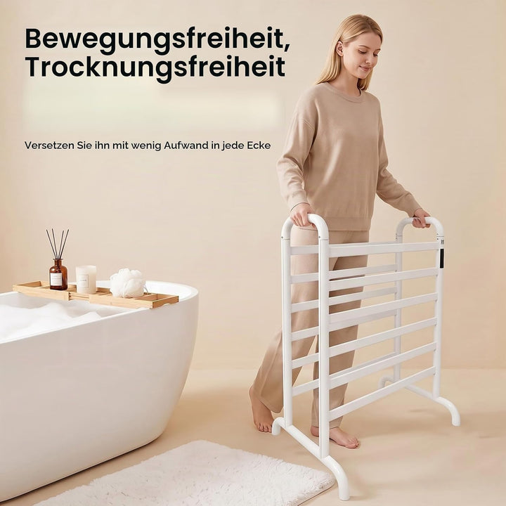 Handtuchheizkörper Elektrisch Handtuchhalter ohne Bohren 1-24h Timer, 45-60°C 180W Weiss Doppelstöck