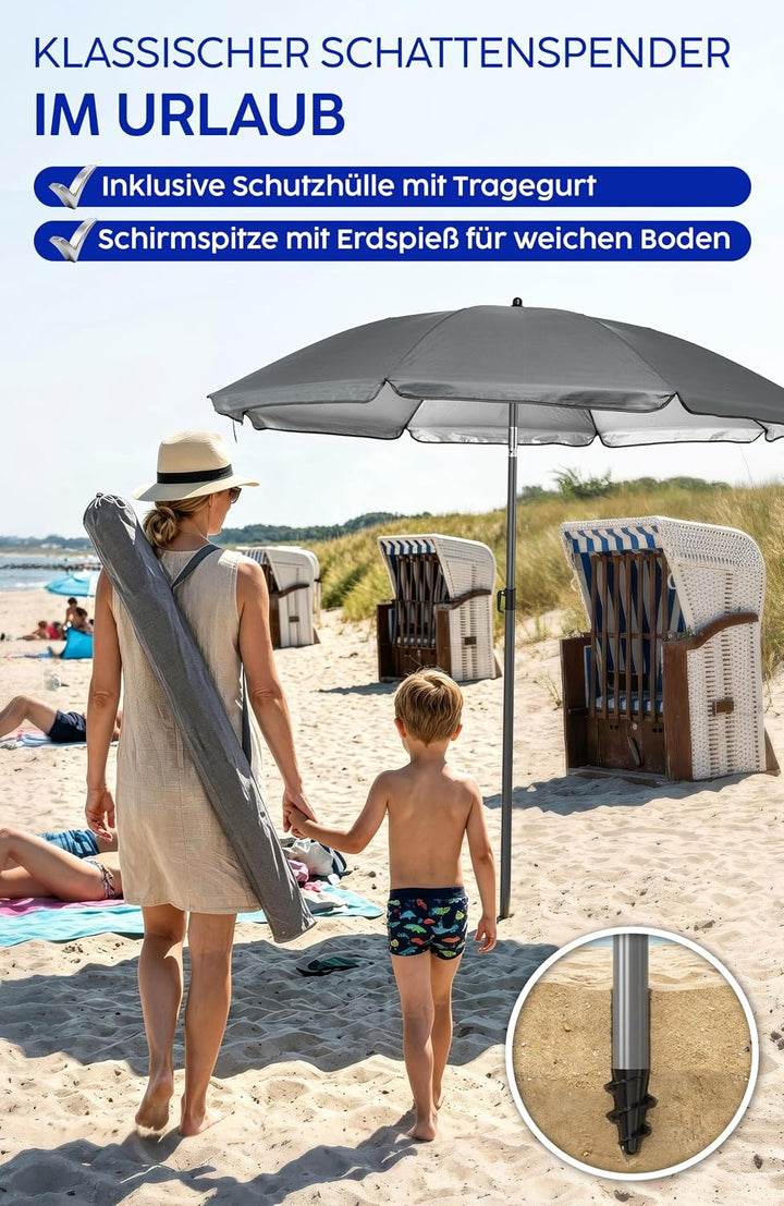 4smile Strandschirm SunnyJoy, Ø 180 cm - UPF 50+ Sonnenschirm Strand mit Hülle, Sonnenschirm Balkon