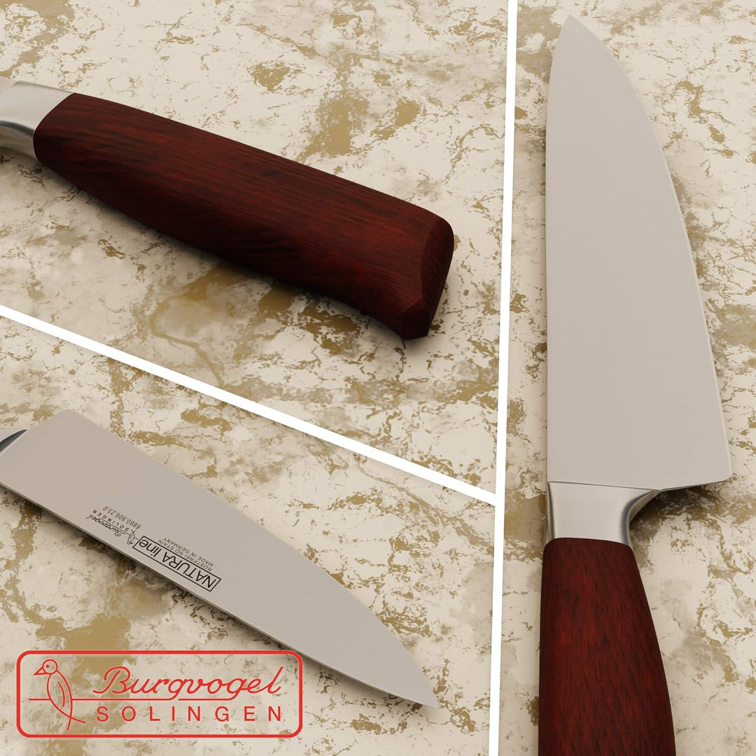 Burgvogel Solingen Natura Line, Kochmesser Holzgriff, rot satiniert, geschmiedet, 23 cm, sehr scharf