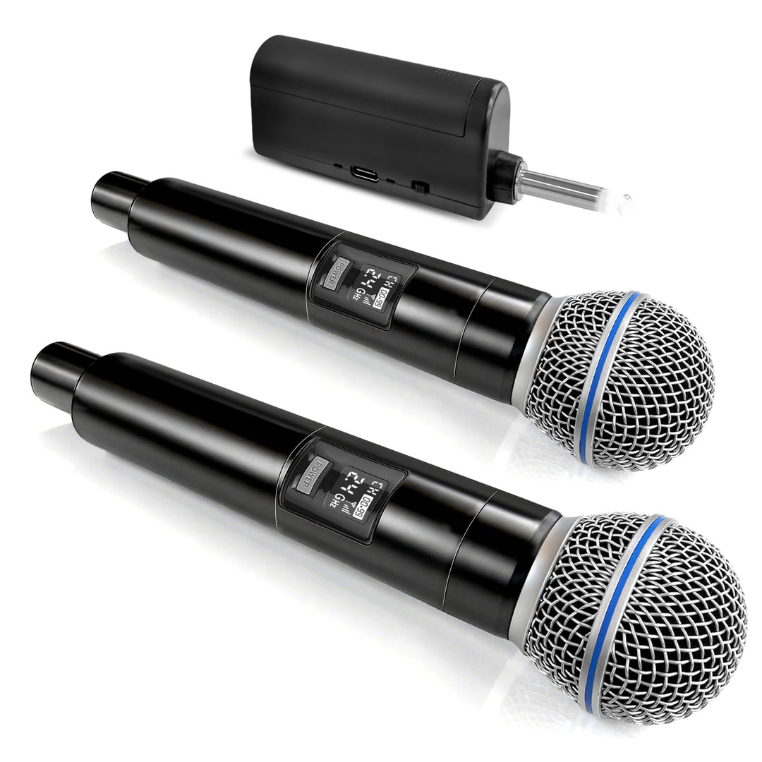 Kabelloses Mikrofon, Drahtloses UHF Mikrofon Set mit wiederaufladbarem, Dual Handmikrofon für Karaok