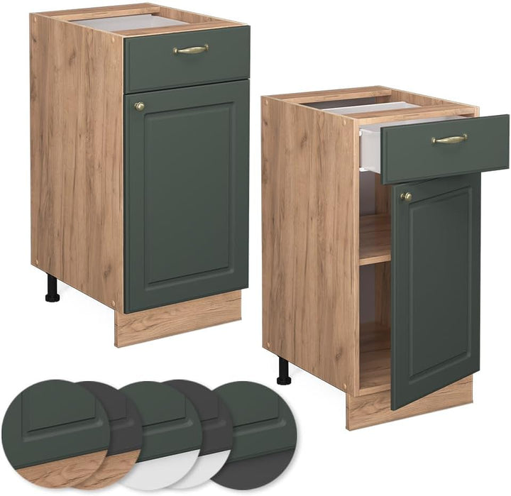 Vicco Küchenunterschrank Fame-Line, Grün-Gold Landhaus, 40 cm ohne Arbeitsplatte, zur Kombination mi