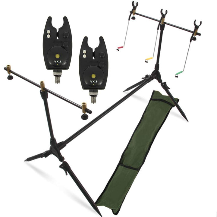 G8DS® Set Rod Pod Rutenhalter + Tragetasche inklusive 2 Bissanzeiger mit Lautstärke- und Tonregler K