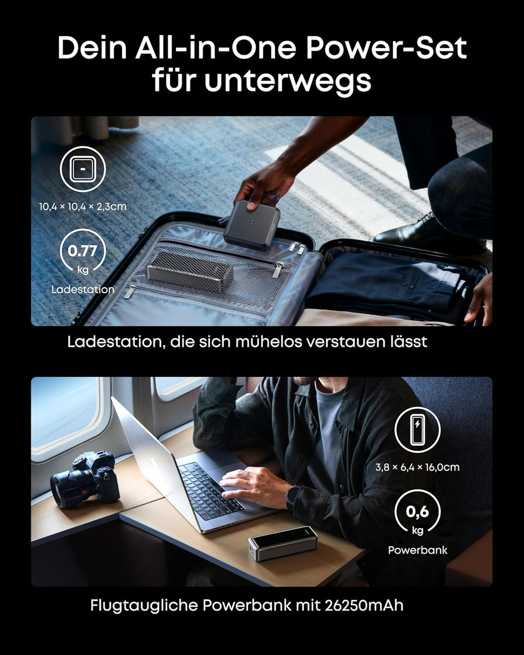 Anker Prime Powerbank mit Ladebasis, 26.250mAh, 300W Ausgangsleistung, für 6 Geräte gleichzeitig, bi