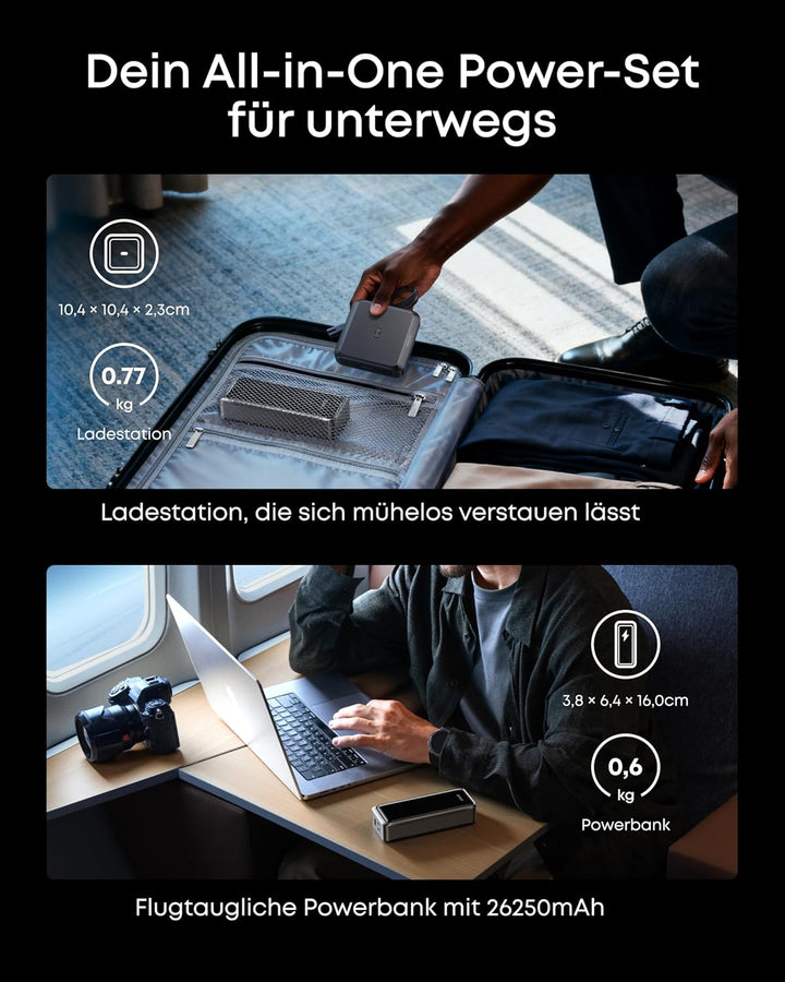 Anker Prime Powerbank mit Ladebasis, 26.250mAh, 300W Ausgangsleistung, für 6 Geräte gleichzeitig, bi