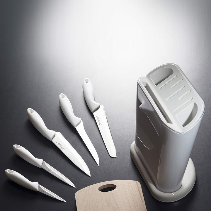 Omada Design Messerblock aus Polypropylen, Made in Italy, multifunktionaler Messerhalter mit Satz 5