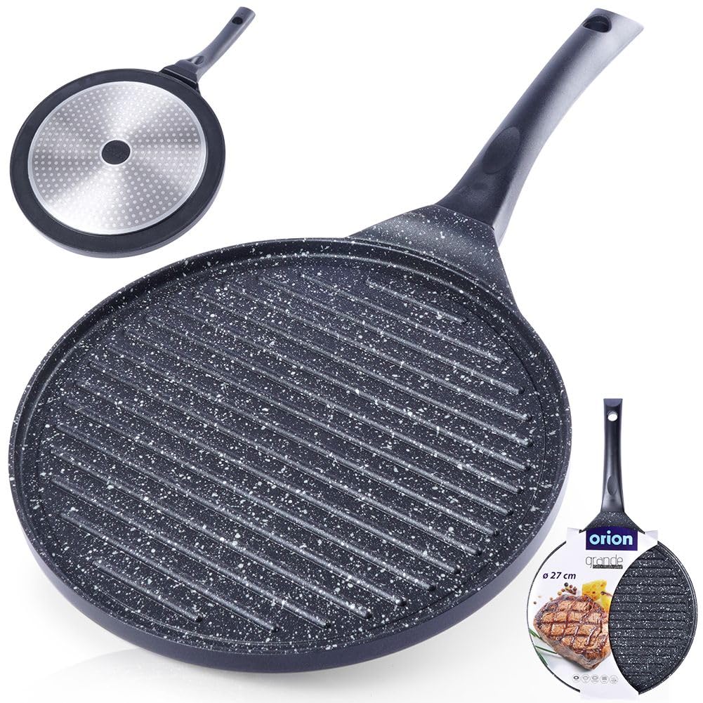 orion group Grillpfanne Grill Pfanne Aluminiumguss Antihaftbeschichtete für Gas Induktion Ø 27 cm GR