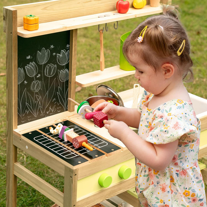 Gaint Bean Matschküche Kinder Outdoor, Holzspielzeug Spielküchenset für Jungen und Mädchen im Alter