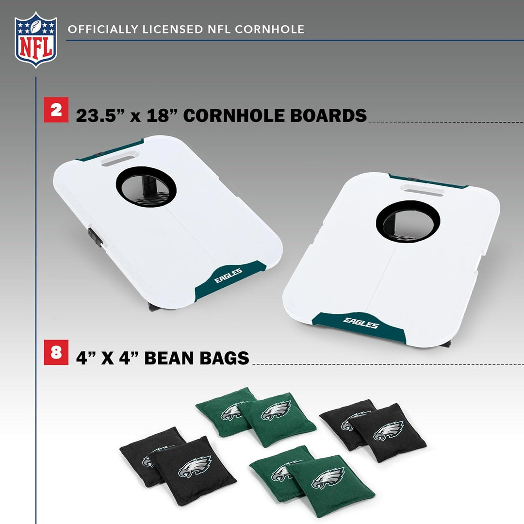 Wild Sports NFL Pro Football Allwetter Cornhole Set - Travel Bean Bag Toss Set Includes 8 Bean Bags