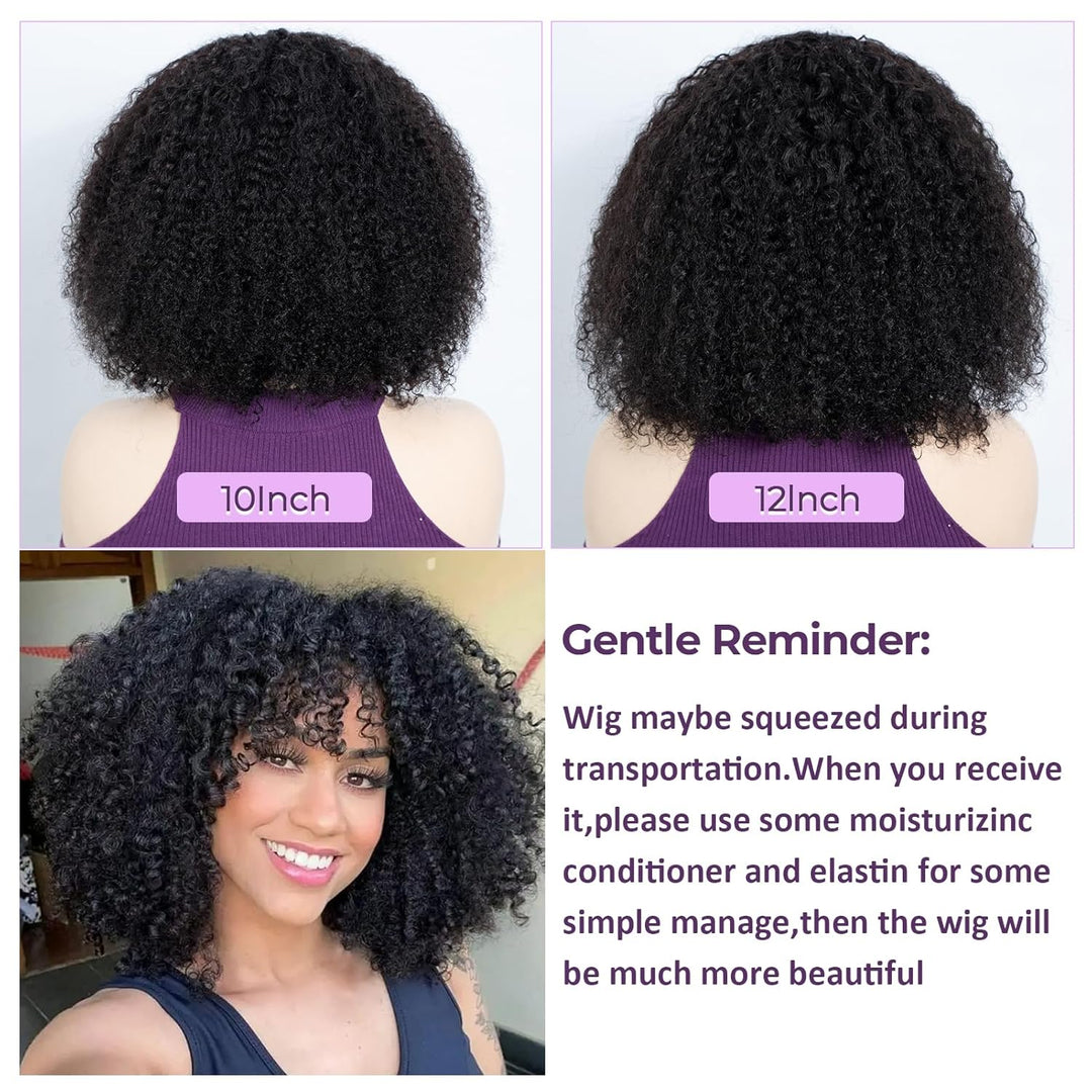 FASHION IDOL Kurzer lockiger Bob Echthaarperücken mit Pony Jerry Curl Brasilianisches Echthaar Keine