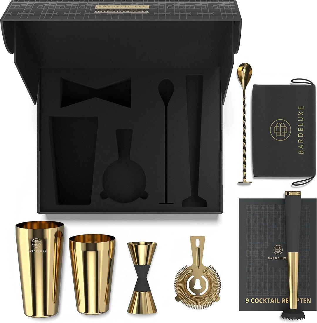 BarDeluxe® Boston Shaker Set 5-teilig, Barkeeper Set, Cocktail Mix Set - 750ml Cocktailshaker Boston
