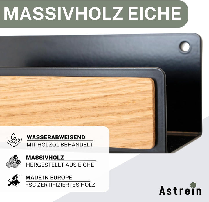 Astrein® | Schlüsselbrett Magnetisch | Schlüsselboard aus Holz | Eiche | Schlüsselhalter mit Ablage