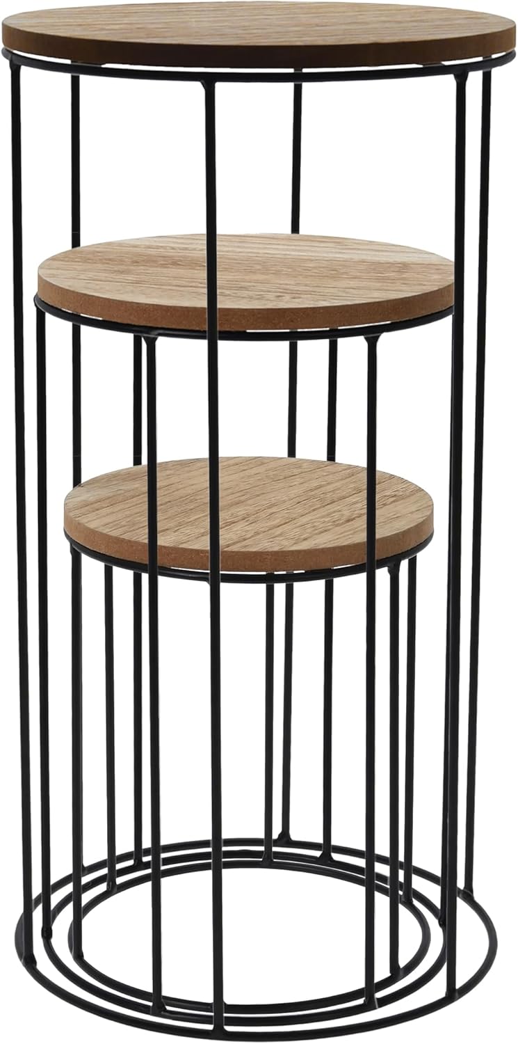 Holz Blumenhocker rund 3er Set - Ø 16 / 18 / 21 cm - Pflanzenständer mit Metall Gestell - Blumensäul