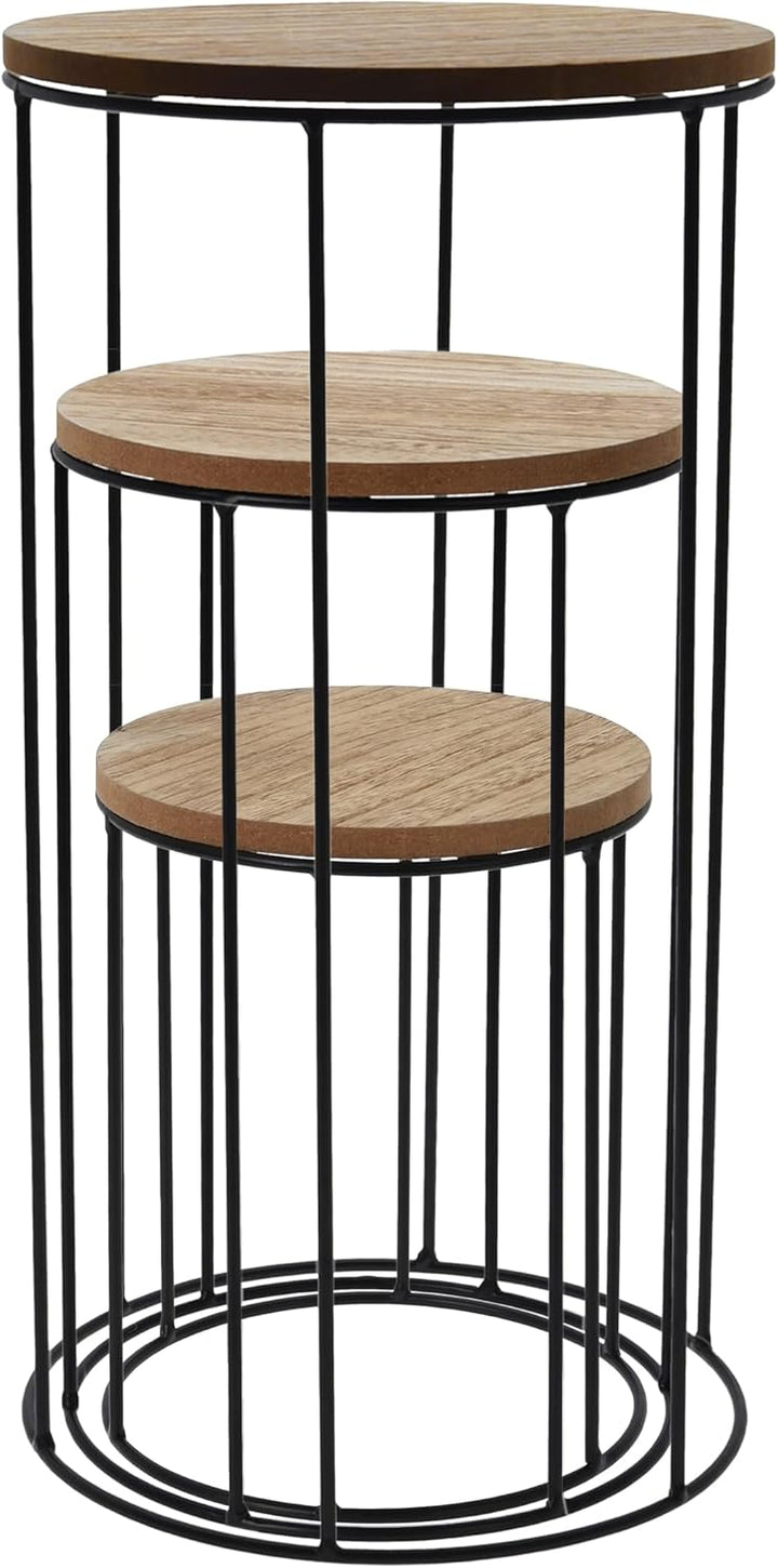 Holz Blumenhocker rund 3er Set - Ø 16 / 18 / 21 cm - Pflanzenständer mit Metall Gestell - Blumensäul