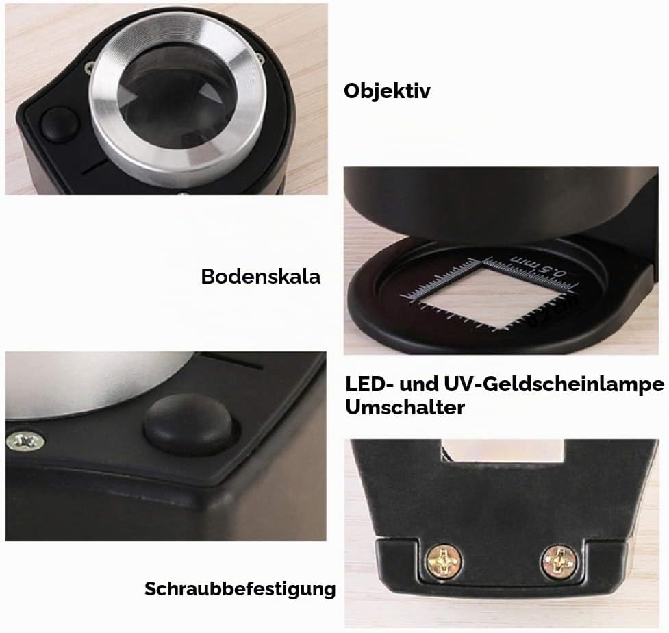 Bysameyee 30X Beleuchtete Lupe Juwelier Lupe, 6 Lichter Desktop Metall Tragbare Faltwaage Augenschla