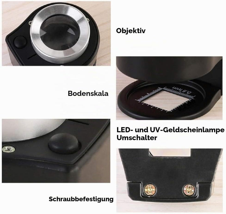 Bysameyee 30X Beleuchtete Lupe Juwelier Lupe, 6 Lichter Desktop Metall Tragbare Faltwaage Augenschla