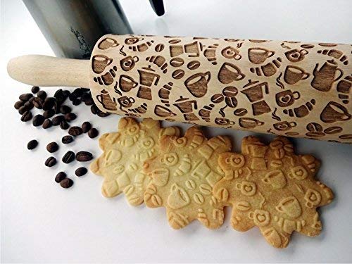 KAFFEE Nudelholz für Hausgemachtes Gebäck und Keramik. Teigroller für Teig & Plätzchen, Kuchen & Geb