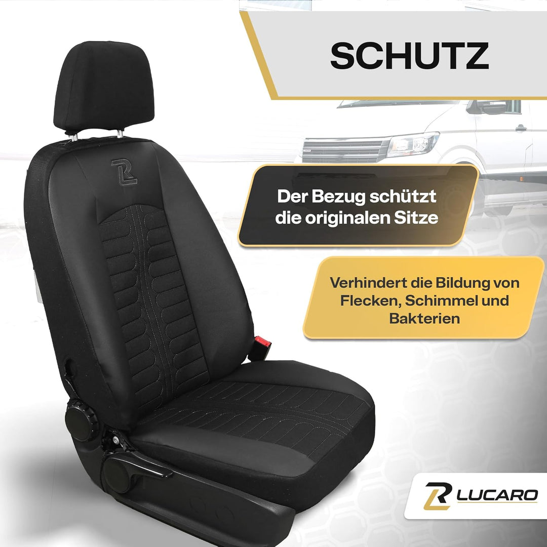 LUCARO Sitzbezüge Auto für Mercedes Sprinter 3 ab 2018 - Sitzbezügesets 1+2 - Auto Sitzbezüge Schwar