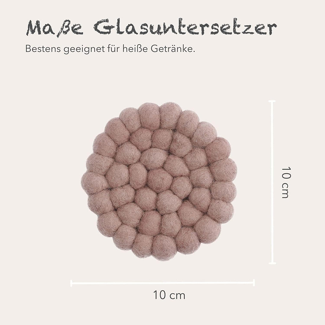 Én Gry & Sif Filzkugel Untersetzer 4 Stück, Topfuntersetzer rund, Schurwolle, Filzuntersetzer, hitze