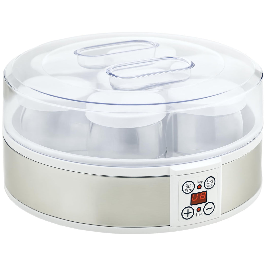 HOMCOM Joghurtbereiter Griechische Joghurtmaschine mit Deckel, 7 BPA-freier Glas-Innenbehälter à 180