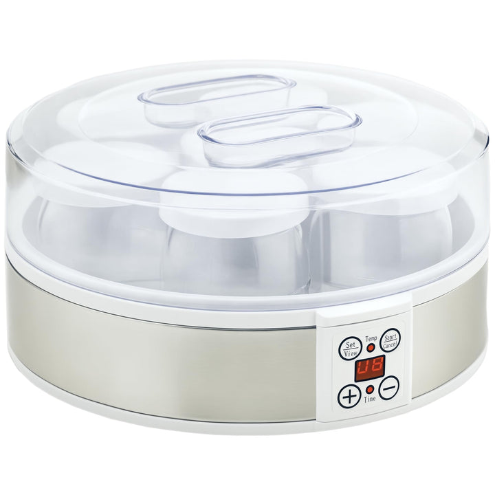 HOMCOM Joghurtbereiter Griechische Joghurtmaschine mit Deckel, 7 BPA-freier Glas-Innenbehälter à 180