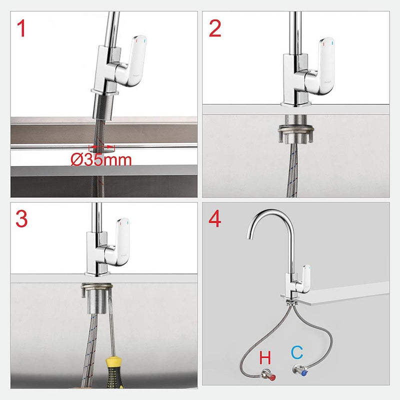 Ibergrif M14020 Einhebel Küchenarmatur, Hoch Wasserhahn für Bad mit Auslauf Höhe 270 mm, Chrom, Silb