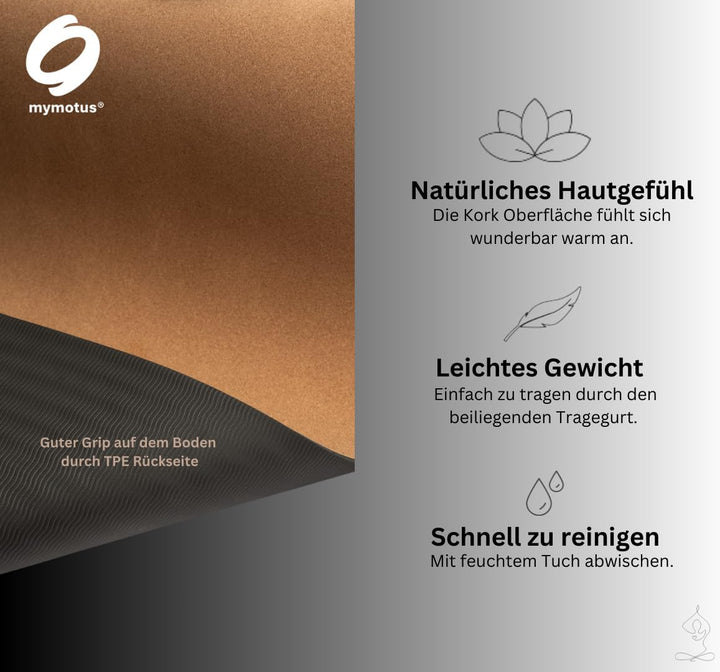 Yogamatten Set mit 2 Blöcken aus Kork | rutschfest, schadstofffrei, abwaschbar und dick | mit Trageg