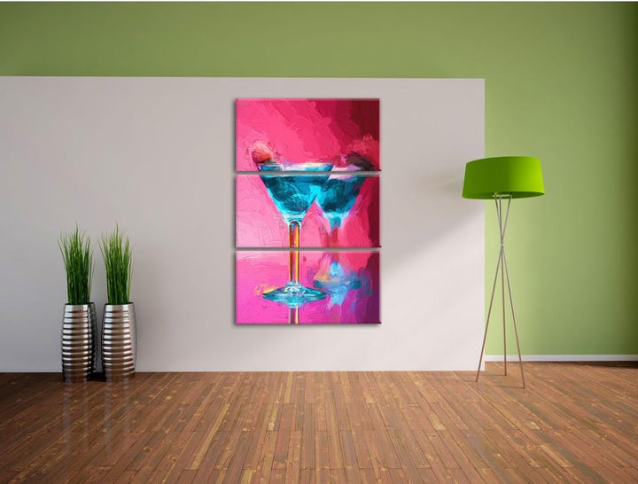 Pixxprint Cocktail mit Himbeeren als Leinwandbild/Grösse: 3 Teilig (120x80) cm/Wandbild/Kunstdruck/f