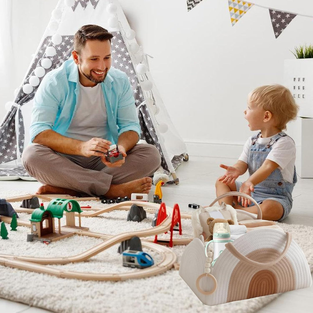 WIYETY Baby Wickeltisch Organizer Korb: Baumwollgewebt Wickel Organizer mit Griffen, Handlicher Wick