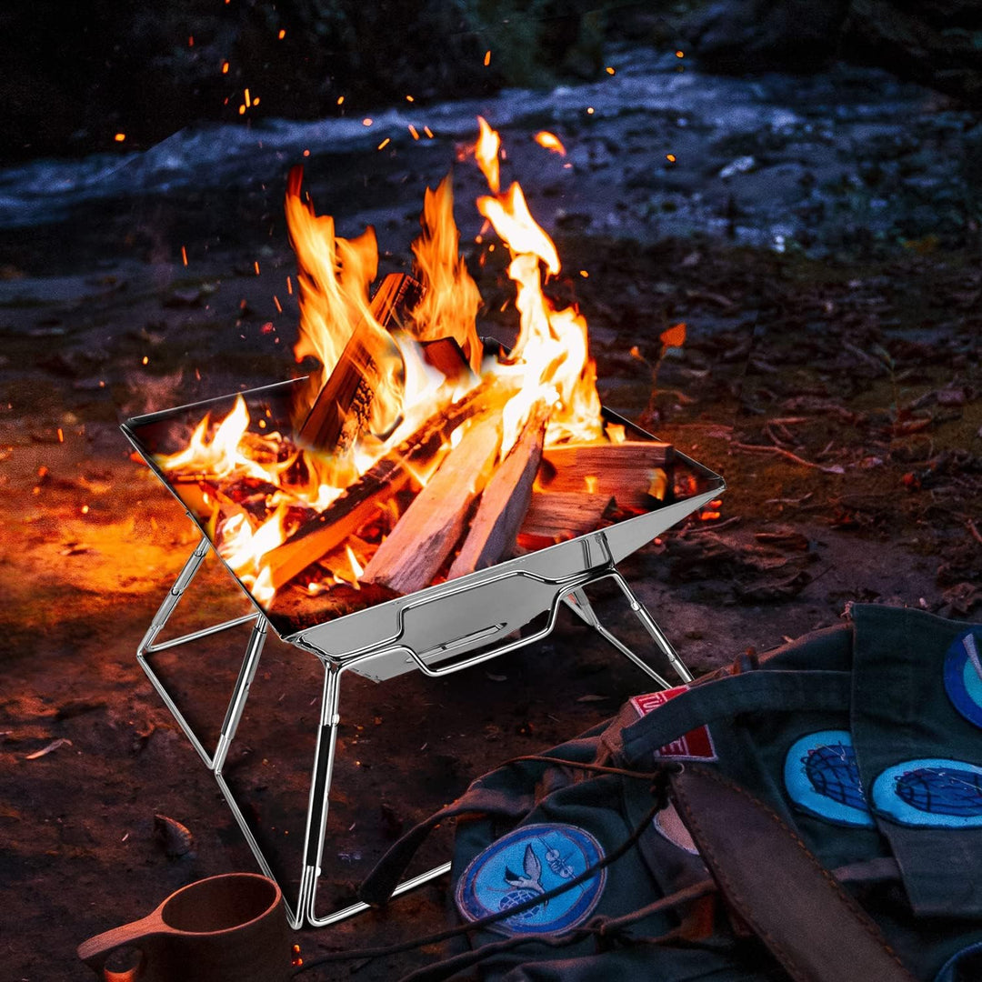 Odoland Faltbarer Lagerfeuer-Grill, Camping-Feuerstelle mit Tragetasche, 304 Edelstahl, Grilltor, ro