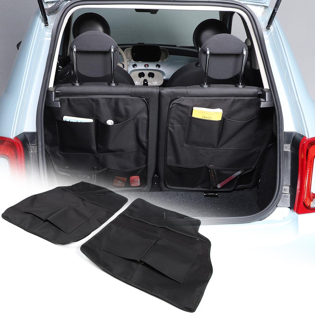 Kofferraum-Organizer für Fiat 500 2016–2025, Auto-Organizer, Rückenlehnenschutz, mehrere Taschen, fa