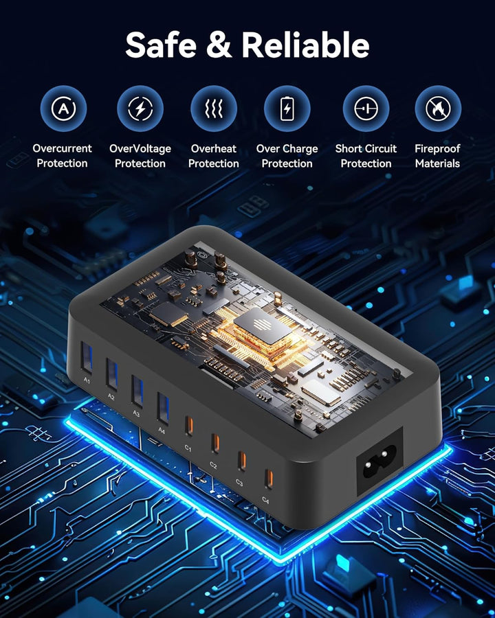 200W USB C Ladegerät Mehrfach – 8-Port USB C Netzteil, USB Ladestation mit LCD Bildschirm, PD 65W Sc