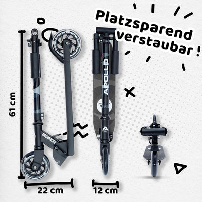 Apollo Scooter LED - Moonracer City Scooter mit Federung, Roller klappbar Tretroller Kinder ab 4 Jah